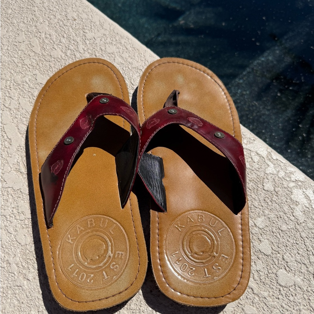 Leather Brown & Burgundy Men's Thong Sandals